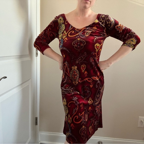 Vintage Dresses & Skirts - Carole Little VTG Velvet Holiday 3/4 Sleeve Dress